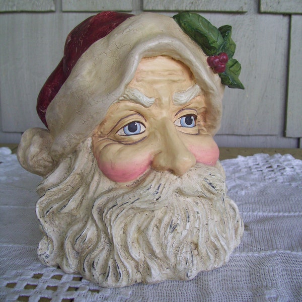 Vintage Papier Mache Santa Head Container by Bethany Lowe, Old World Santa, Christmas Container