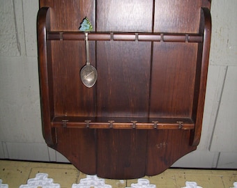 Vintage Wooden 12 Slot Spoon Rack, Spoon Display Rack