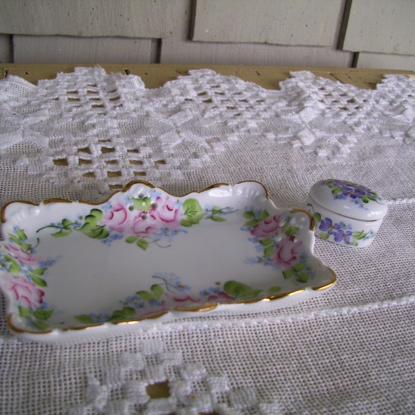 Vintage Hand Painted Nancy Gribble Porcelain Trinket Dish and Pill Box