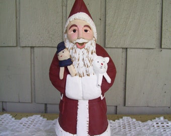 Vintage Wooden Composite Santa Figurine 13" by Silvestri, Old World Santa