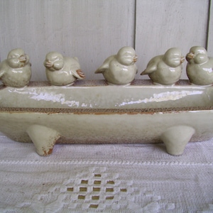 Vintage Pottery Garden Five Birds Planter Bird Bath, Art Pottery Planter, Garden Bird Art