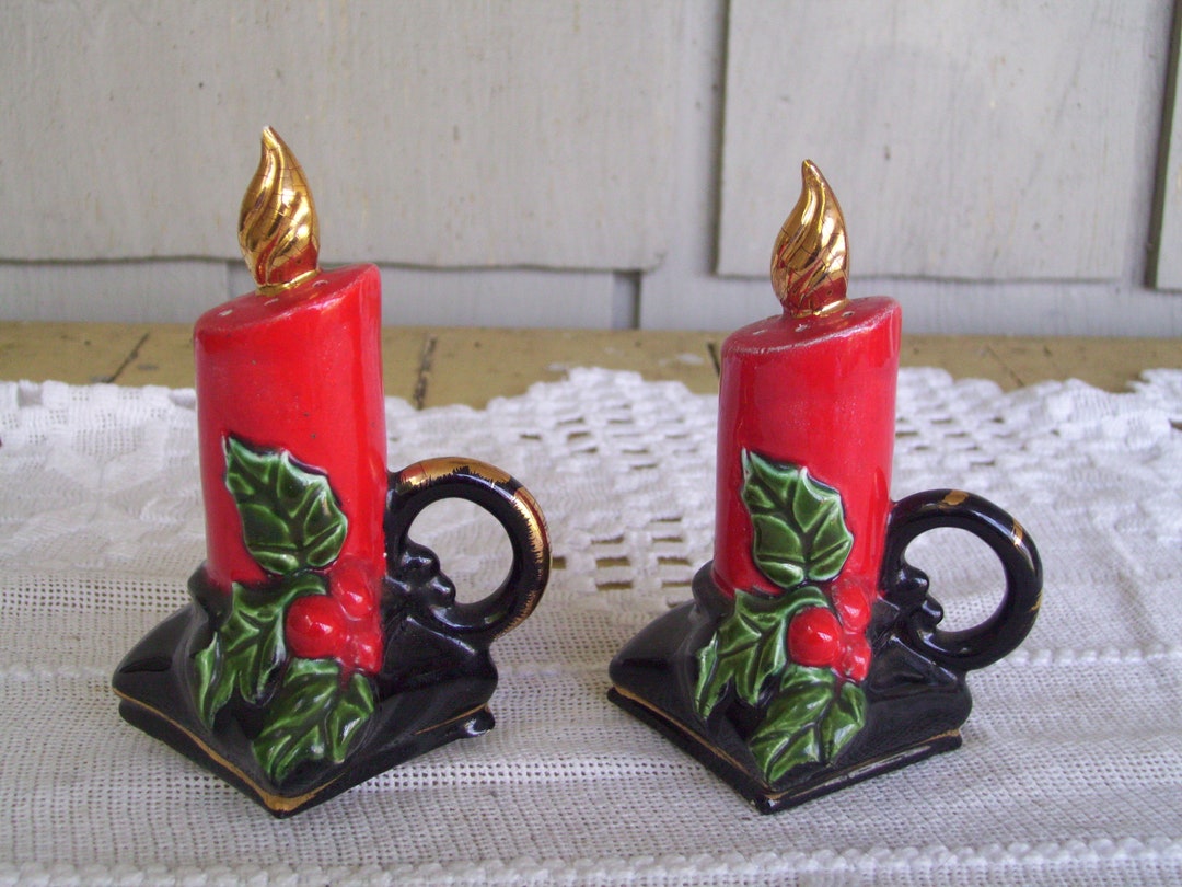 Vintage 1950's Christmas Candles Salt and Pepper Shakers, Christmas