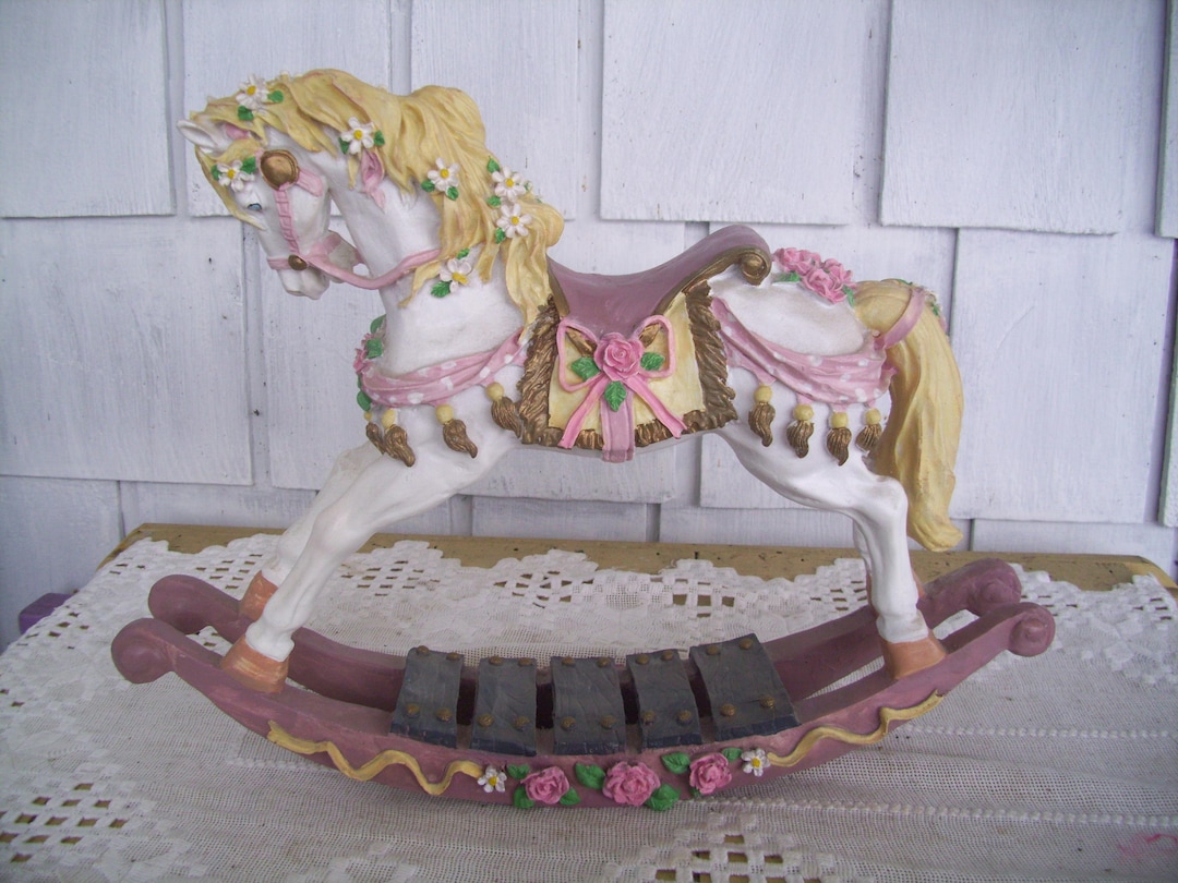 Vintage Hand Painted Rocking Horse Figurine 15.5