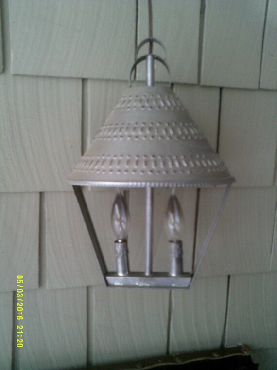 Vintage Hand Crafted Punched Tin Ceiling Lamp Fixture Rustic Ceiling Fixture Punched Tin Lamp Hanging Accent Light