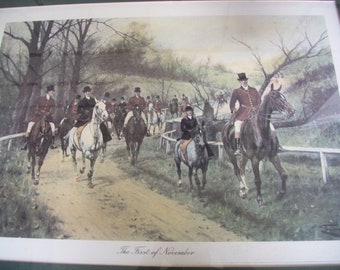 Vintage George Wright "First of November", Large Framed Esquestrian Art Print, Large Fox Hunt Picture