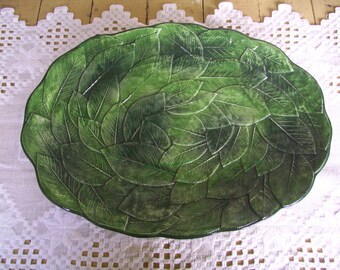 Vintage Vietri Majolica Italy Oval Leaf Platter 7971-42 16" by 12", Foglia Leonardo Italy, Oval Meat Platter