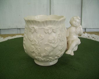 Vintage White Lefton 3571 Ceramic Cherub Cup, Angel Cherub Decor Cup