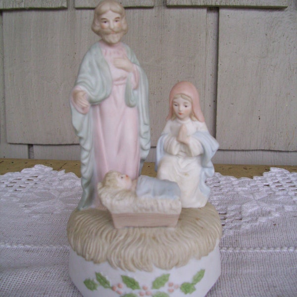 Vintage 1983 Lefton Nativity Music Box, "Oh Come Let Us Adore Him", Christmas Religious
