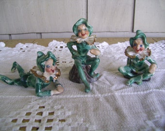 Vintage Set of Three 1950's Pixie Elves, Made in Occupied Japan, Christmas Pixies, Porcelain Elves