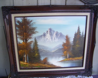 Vintage Fall Landscape Oil Painting on Canvas by L. Bonner, Framed Oil Landscape, Mountain Painting