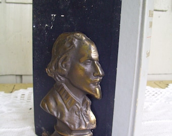 Antique Cast Metal Shakespear Head Bookends, Library Accessory, Cast Iron Bookends