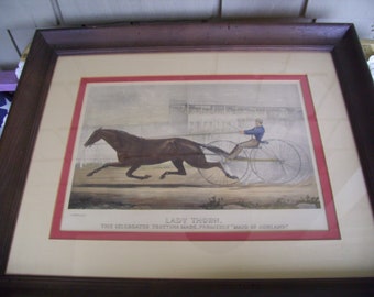 Vintage Older Framed Currier & Ives "Lady Thorn", Esquestrian Racing Print, Victorian Horse Print