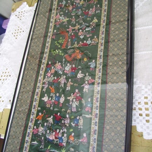 Vintage Framed Asian Embroidery on Silk, Asian Wall Decor