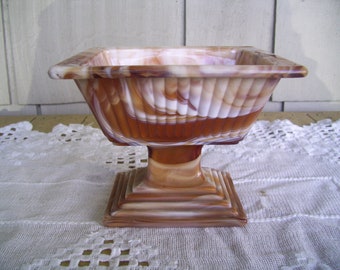 Vintage Imperial Caramel Slag Glass Open Footed Candy Compote, Pedestal Candy Bowl, MCM Bowl