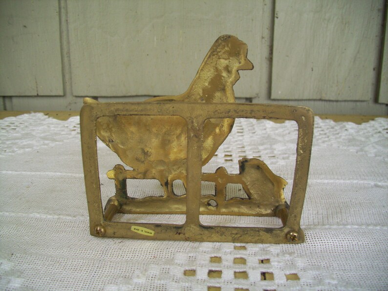 Vintage Brass Hen with Chick Napkin Holder, Farmhouse Kitchen image 4