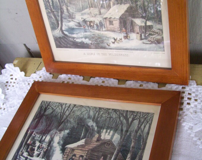 Vintage Framed Currier Ives Log Cabin Prints, Winter Pictures ...