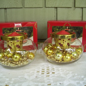 Two Vintage Brass and Glass Potpourri Burner/ Votive Holder in Original Boxes, by Home For The Holidays
