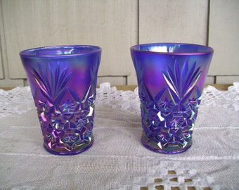 Pair of Vintage Amethyst Carnival Glass Juice Glasses Tumblers, by Imperial Glass