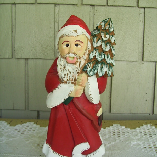 Vintage Wooden Composite Old World Santa 13" Figurine by Silvestri, Christmas Figurine