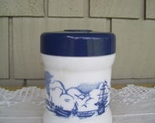 Vintage Milk Glass Delft Jar Container Cigar Humidor, Vintage Tobacciana