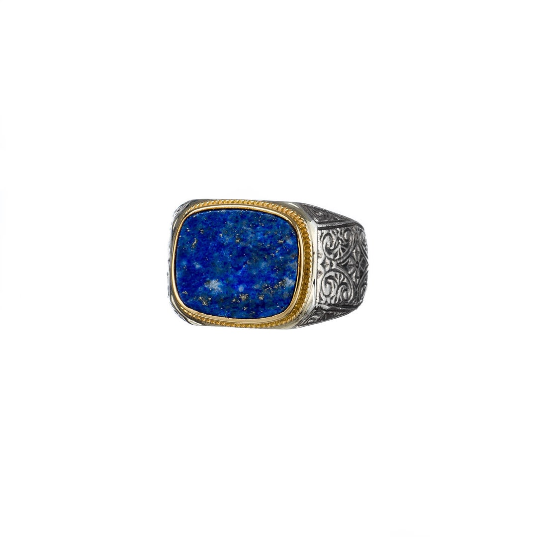 Lapis Mens Ring in Sterling Silver With 18K Solid Gold Etsy