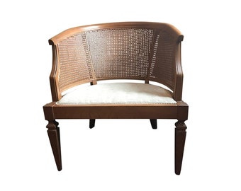 Mid-Century Wood & Cane Barrel Chair