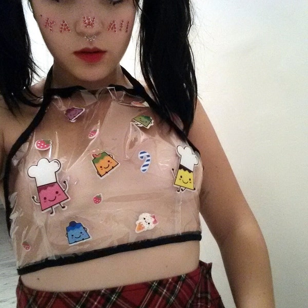 HandMade Clear  PVC Top  With Kawaii Stickers Size XS - S - M- L - XL