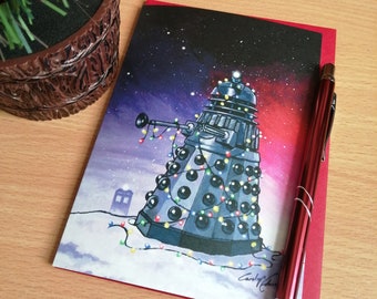 Small Christmas greetings card (6x4 inches) - 'Dalek Lights'