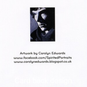 May include: A black and white illustration of a man's face. The man has dark hair and a serious expression. The artwork is by Carolyn Edwards, and her website is included in the image.