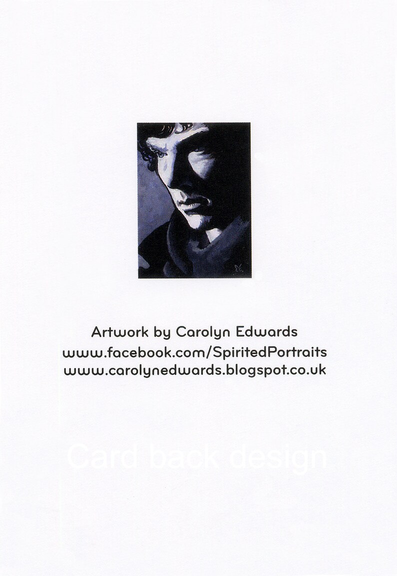 May include: A black and white illustration of a man's face. The man has dark hair and a serious expression. The artwork is by Carolyn Edwards, and her website is included in the image.