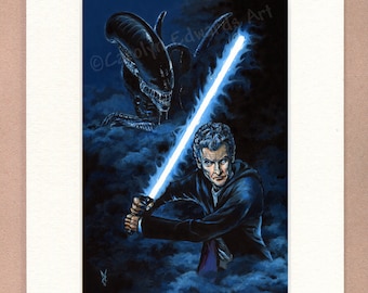 The 12th Doctor and Alien! - 6 x 8 inch mounted Art Print