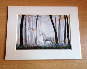 Autumn Unicorn ~ 6x8 inch mounted Art Print.