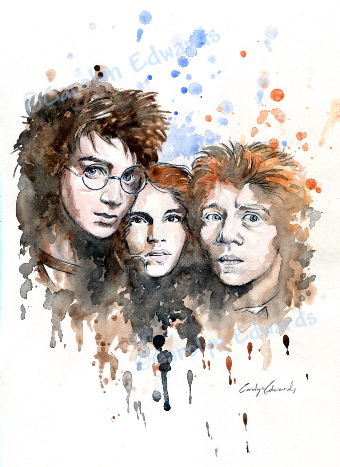 Dessin Harry Potter Hermione Et Ron HARRY HERMIONE et RON Tirage dart A4 297 x 21cm - Etsy France