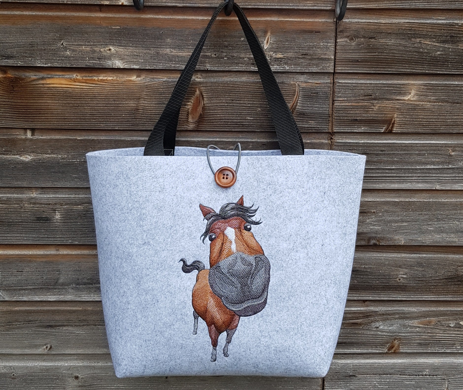 Felt bag with embroidered horse