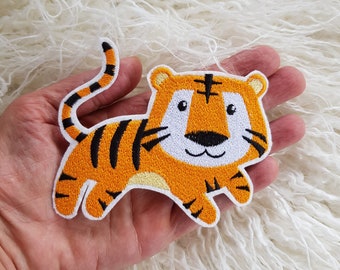 Iron-on patch, embroidered tiger appliqué