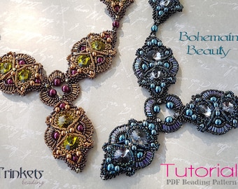 Tutorial for beadwoven necklace 'Bohemian Beauty' - PDF beading pattern - DIY
