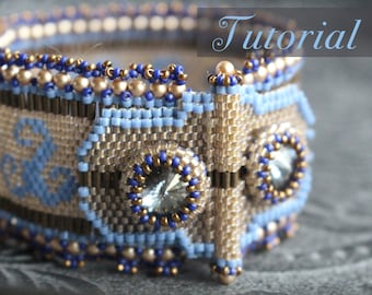 Tutorial for beadwoven peyote bracelet &#39;Serpentine&#39; - PDF beading pattern - DIY