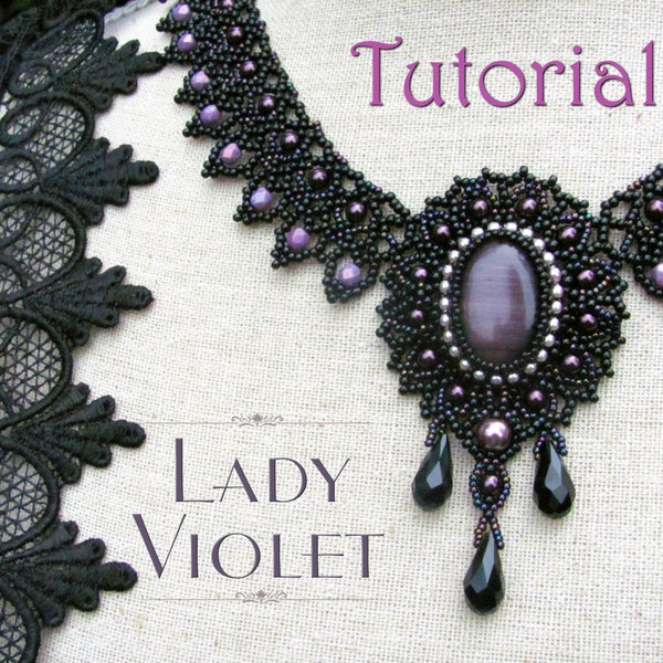 Tutorial for beadwoven necklace 'Lady Violet' - PDF beading pattern - DIY