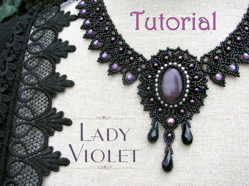 Tutorial for beadwoven necklace 'Lady Violet' PDF beading pattern DIY image 1