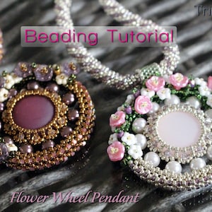 Tutorial for beadwoven necklace &#39;Flower Wheel&#39; - PDF beading pattern - DIY