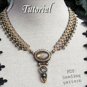 Tutorial for beadwoven necklace &#39;Lady Sybil&#39; - PDF beading pattern - DIY