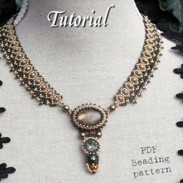 Tutorial for beadwoven necklace 'Lady Sybil' - PDF beading pattern - DIY