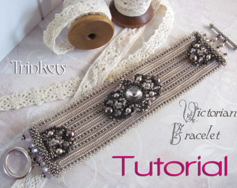 Tutorial for beadwoven bracelet &#39;Victorian Bracelet&#39; - PDF beading pattern - DIY