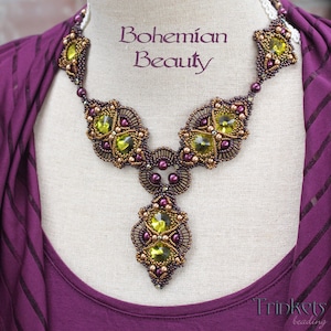 Tutorial for beadwoven necklace 'Bohemian Beauty' - PDF beading pattern - DIY