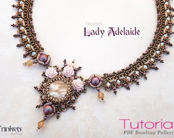 Tutorial for beadwoven necklace 'Lady Adelaide' - PDF beading pattern - DIY