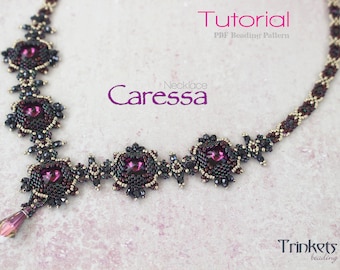 Tutorial for beadwoven necklace 'Caressa' - PDF beading pattern - DIY