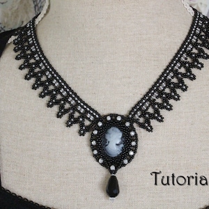 Tutorial for beadwoven cameo necklace &#39;Adelia&#39; - PDF beading pattern - DIY