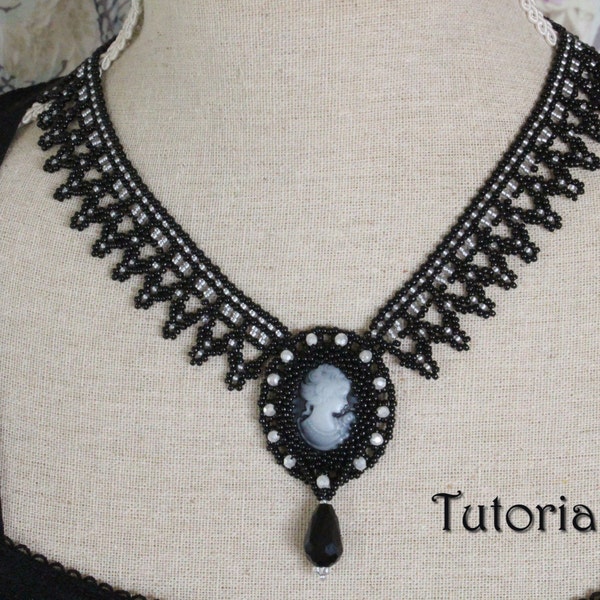 Tutorial for beadwoven cameo necklace 'Adelia' - PDF beading pattern - DIY