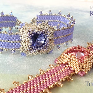 Peut inclure: Deux bracelets en perles avec un cristal de forme carrée au centre de chacun. Le bracelet de gauche est violet et argenté, et le bracelet de droite est rose et or. Les bracelets s'appellent "Kiki" et sont fabriqués par "Trinkets Beading".
