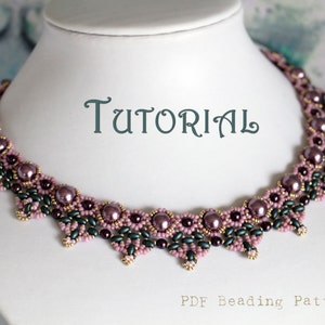Tutorial for beadwoven pearl and twin bead necklace &#39;Oriental Dream&#39; - PDF beading pattern - DIY